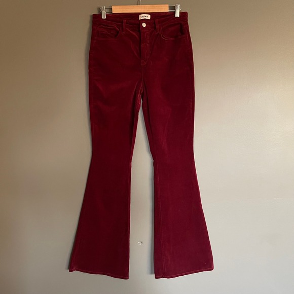 L'AGENCE Marty Velvet Flare Pants Sz 29 High Rise Burgundy Red Chic French Sexy - Picture 3 of 16